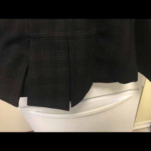 MACKAGE Plaid Check Bell Sleeves Wool Coat Jacket Leather Pockets Lined Collar L - Picture 7 of 13